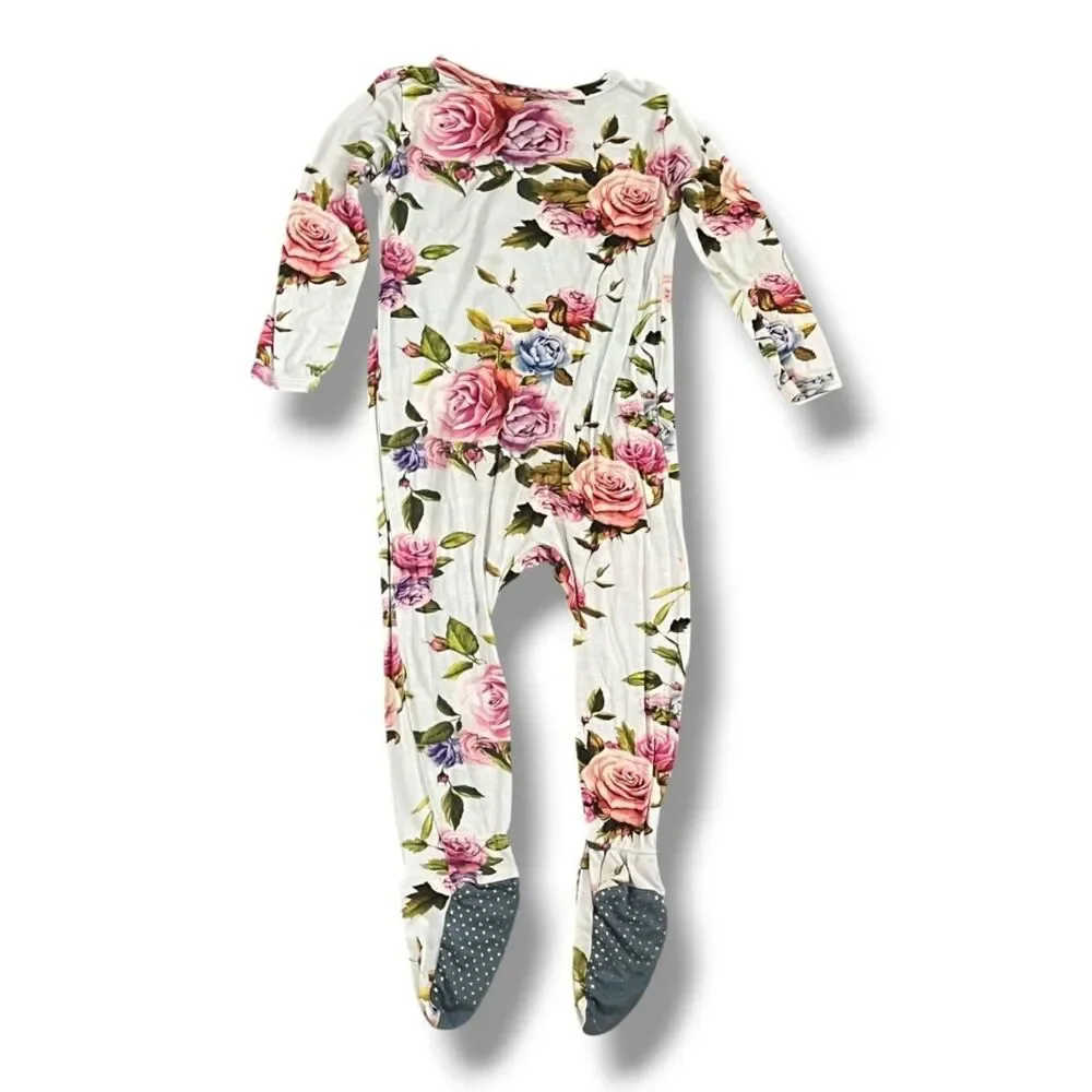 HAPIU Bamboo Light Blue with Roses Dual Zip Footie Sleeper Pajama Size 12-18M